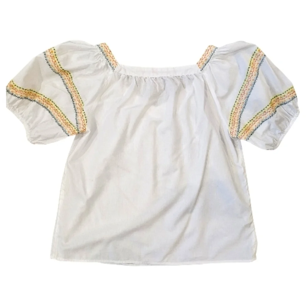 LOFT White Blouse with Colorful Embroidery